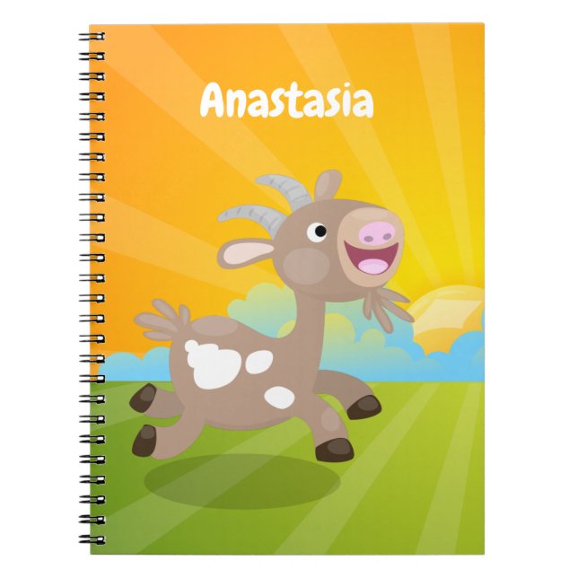 Caderno Espiral Cartoon de cabra feliz e bonito (Frente)