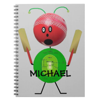 Caderno Espiral Cartoon de Críquete Personalizado