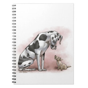 Caderno Espiral Cartoon de Dogue Alemão e Terrier Escocês