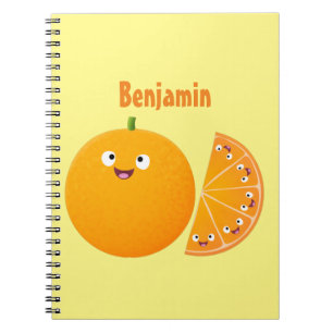 Caderno Espiral Cartoon de fruta de citros de laranja feliz