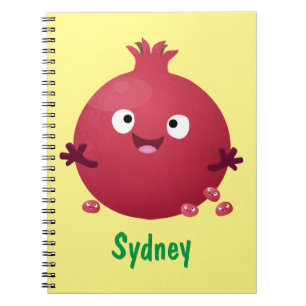 Caderno Espiral Cartoon de fruta de romã giro