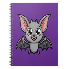 Caderno Espiral Cartoon de Gótico Bat Kawaii de Pastel Gato