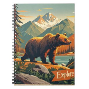 Caderno Espiral Cartoon de urso retrô e Poster da serra