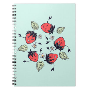 Caderno Espiral Cartoon Divertido de Morango Sorridente