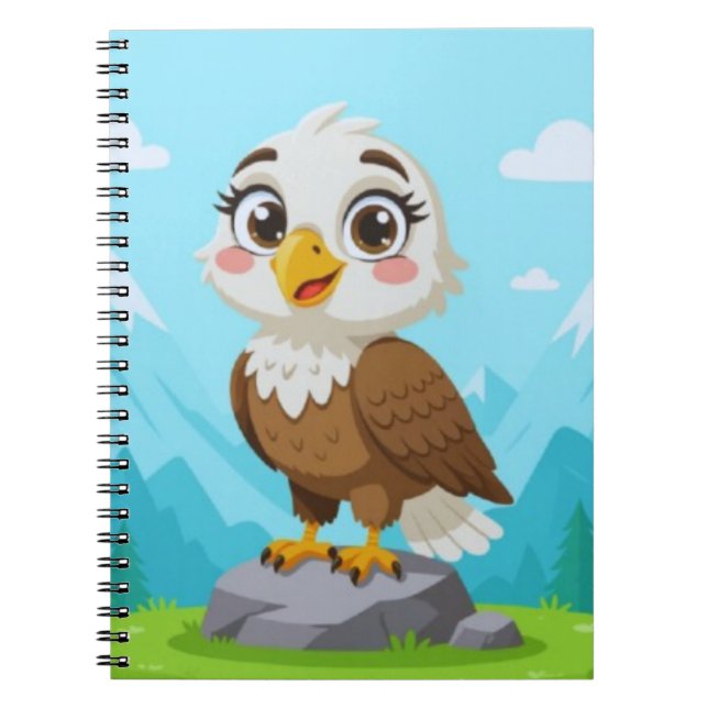 Caderno Espiral Cartoon Eagle on Rock – Cute Vector Character (Frente)