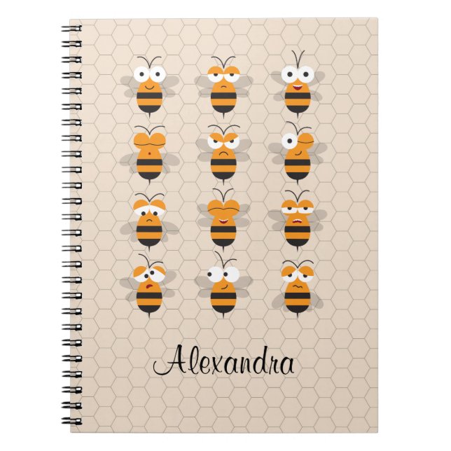 Caderno Espiral Cartoon Engraçada Engraçada Abelha Honeycomb (Frente)