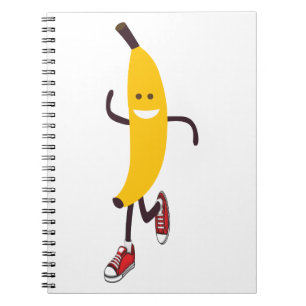 Caderno Espiral Cartoon Engraçado Executando Banana