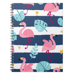 Caderno Espiral Cartoon Flamingos: Vintage Tropical de Verão.