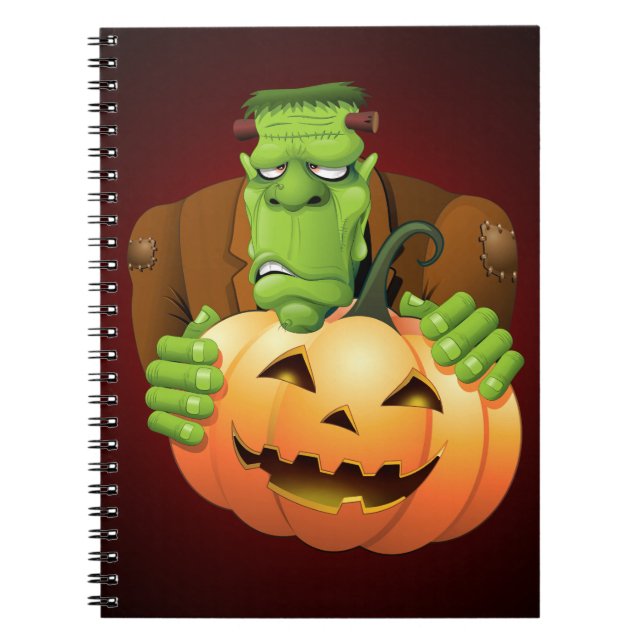 Caderno Espiral Cartoon Frankenstein Monster com Pumpkin (Frente)