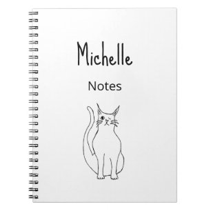 Caderno Espiral Cartoon Gato Simples Gatinho Branco Preto