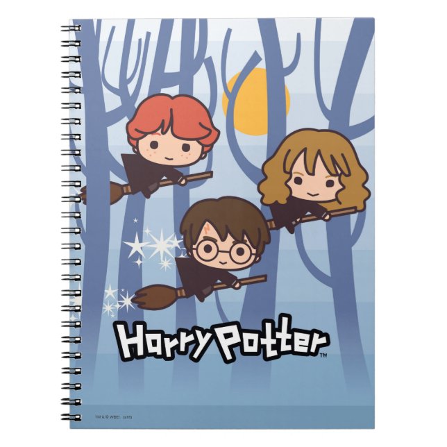 Caderno Espiral Cartoon Harry, Ron E Hermione Voando Em Woods (Frente)