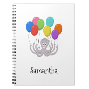 Caderno Espiral Cartoon Octopus Balões Coloridos de Volta à Esco