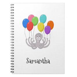 Caderno Espiral Cartoon Octopus Colorful Balões na Escola