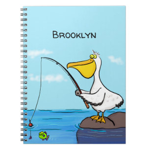 Caderno Espiral Cartoon pelicano de pesca engraçado