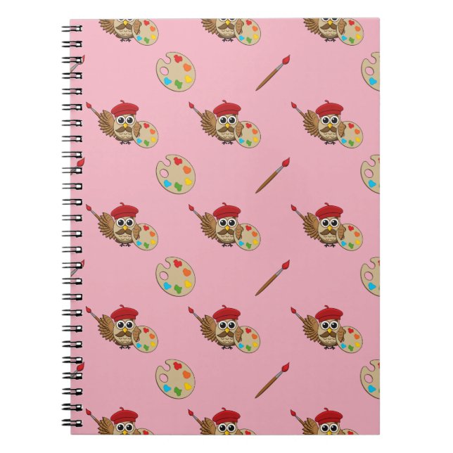 Caderno Espiral Cartoon Pintor Coruja (Frente)