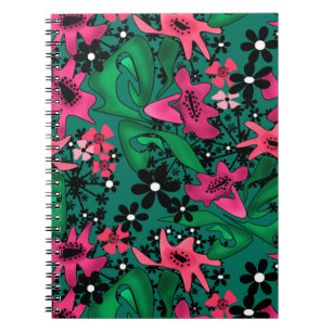 Caderno Espiral Cartoon sem costura abstrato flores bonitinhas, co