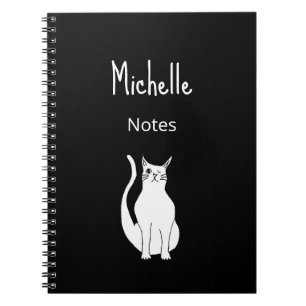 Caderno Espiral Cartoon Simples Gatinho Branco Preto