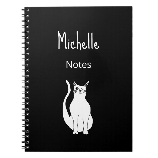 Caderno Espiral Cartoon Simples Gatinho Branco Preto (Frente)