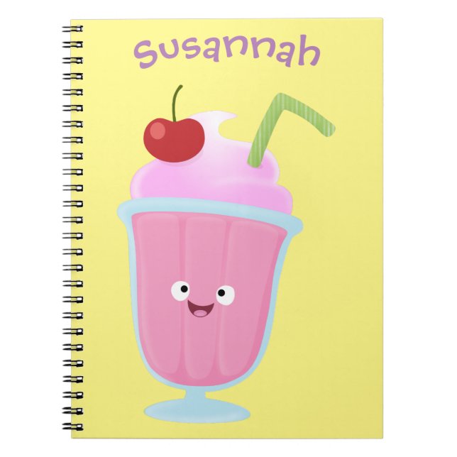 Caderno Espiral Cartoon sundae de sorvete de morango (Frente)