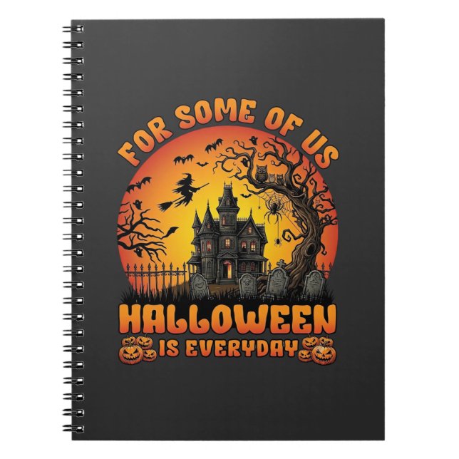 Caderno Espiral Casa Assombrada da Bruxa da Lua do Halloween Diári (Frente)