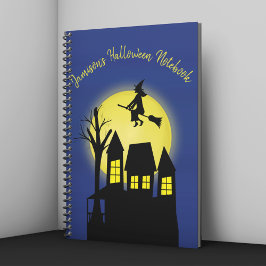 Caderno Espiral Casa Assombrada da Bruxa de Halloween Personalizad