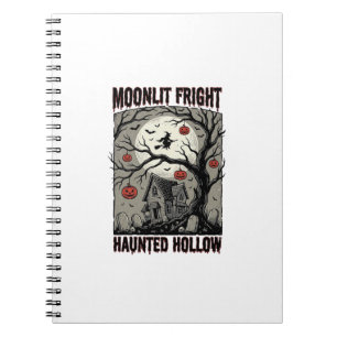 Caderno Espiral Casa Assombrada de Halloween Gravura Antiga Lua Sh