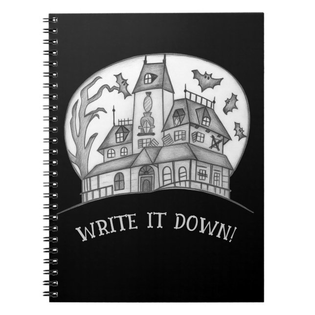 Caderno Espiral Casa Assombrada e Morcegos Halloween  (Frente)