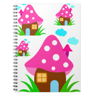Caderno Espiral Casa de Cogumelo Rosa Fofa e Nuvens Manta de Bebê