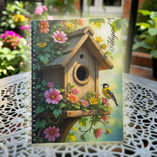 Caderno Espiral Casa de Pássaros Encantadora Flor de Verão Vibrant