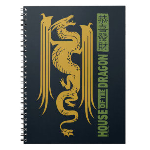 Caderno Espiral Casa do Dragão Ano Novo Dourado e Verde 恭 喜 發 財