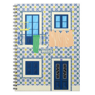 Caderno Espiral Casa portuguesa Lisboa com azulejos e aves