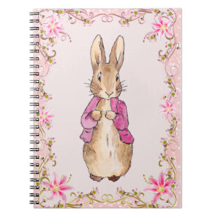 Caderno Espiral Casaco Rosa Coelho Clássico Moldura Floral