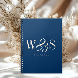Caderno Espiral Casais de noivos iniciais azul navy elegantes