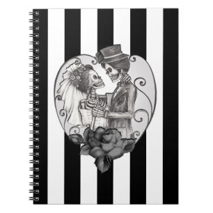 Caderno Espiral Casal de Esqueleto Listrado Dança de Casamento Amo