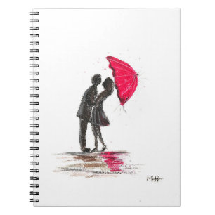 Caderno Espiral Casal de guarda-chuva vermelho de casamento russo