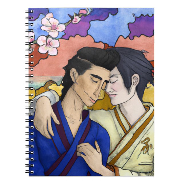 Caderno Espiral Casal gay no estilo da arte ukiyo-e japonesa (Frente)