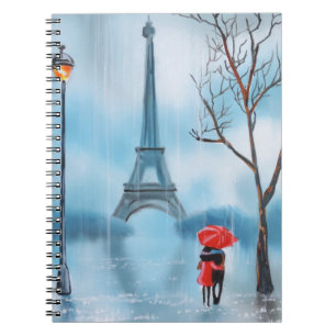 Caderno Espiral Casal na pintura de Paris da torre Eiffel