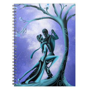 Caderno Espiral Casal romântico dançando azul-tango