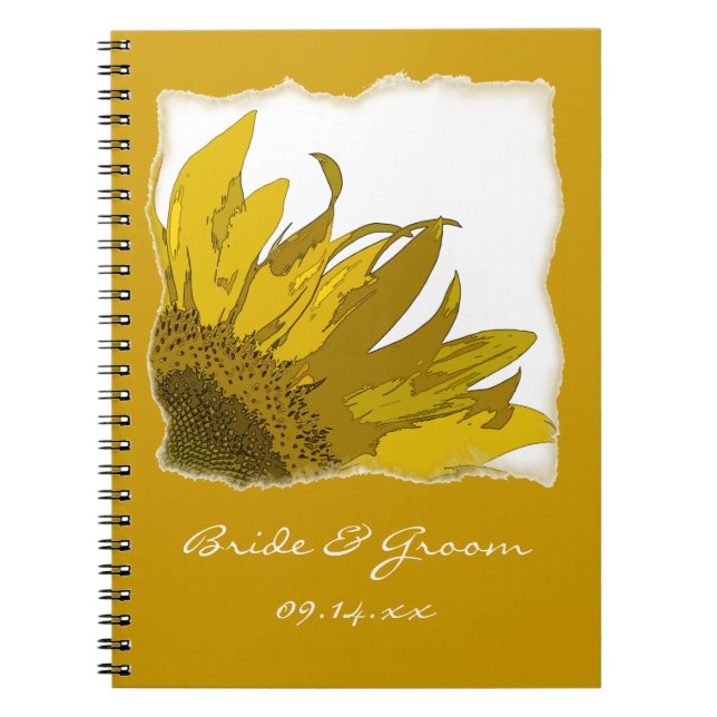 Caderno Espiral Casamento Amarelo de Canto de Girassol (Frente)