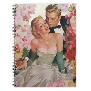 Caderno Espiral Casamento Antigo, Recém-casados Noiva e Noivo Retr