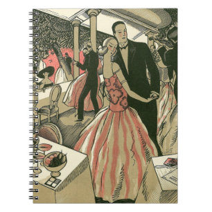 Caderno Espiral Casamento Art Deco Vintage, Primeiro Dança dos Rec