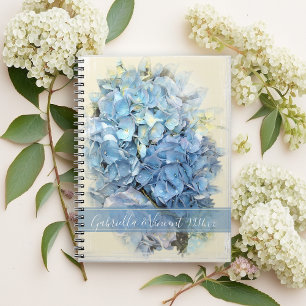 Caderno Espiral Casamento azul da flor do Hydrangea