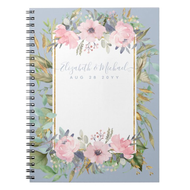 Caderno Espiral Casamento Blush Pink Floral Boho (Frente)