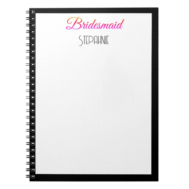 Caderno Espiral Casamento Branco Cor-de-rosa Preto - Nome Personal (Frente)