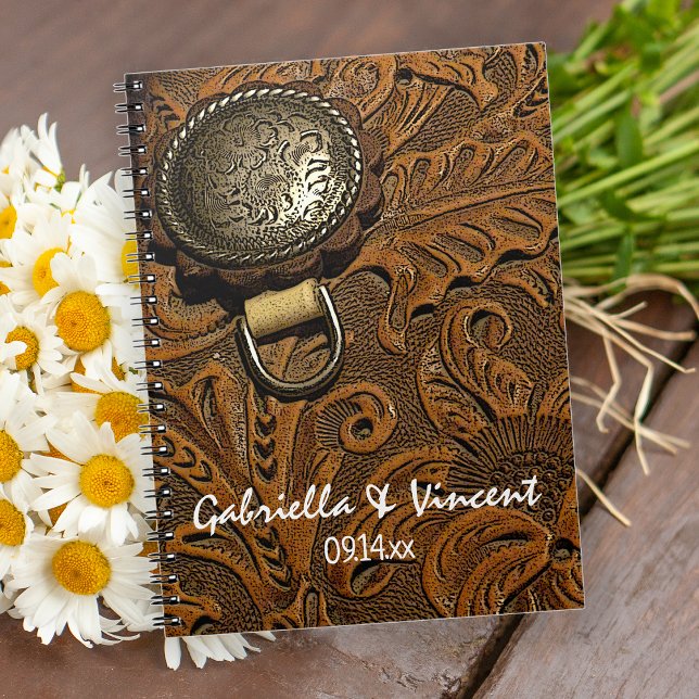 Caderno Espiral Casamento Brown Western Saddle Country (Criador carregado)