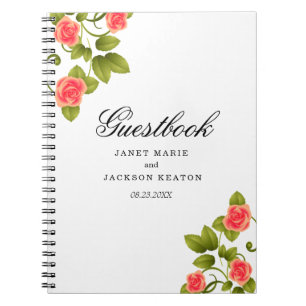 Caderno Espiral Casamento com Flor Rosa Coral - Guestbook