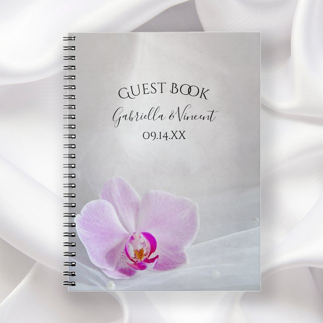 Caderno Espiral Casamento com Orquídea Rosa e Véu Branca (Criador carregado)
