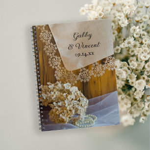 Caderno Espiral Casamento com rendas e flores
