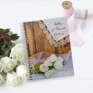 Caderno Espiral Casamento com Tulipas Brancas Rústicas
