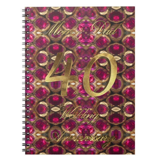 Caderno Espiral Casamento de 40 anos Ruby Wedding (Frente)